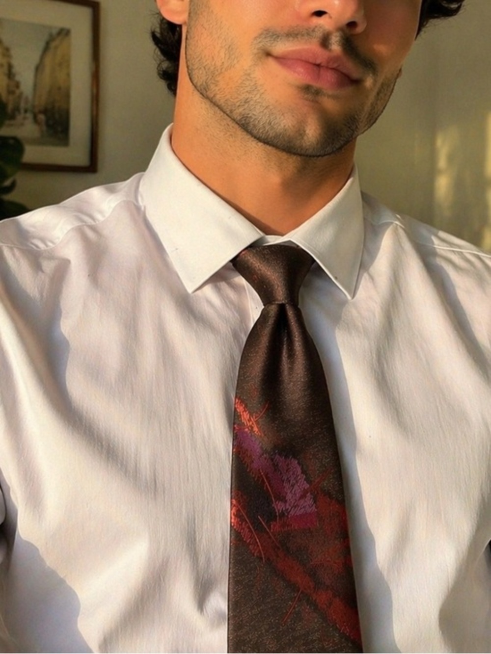 Pierre Balmain Brown Tie with Red & Purple Accents